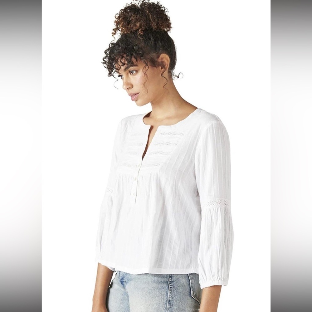 Lucky Brand Femme Split Neck Top White Size S